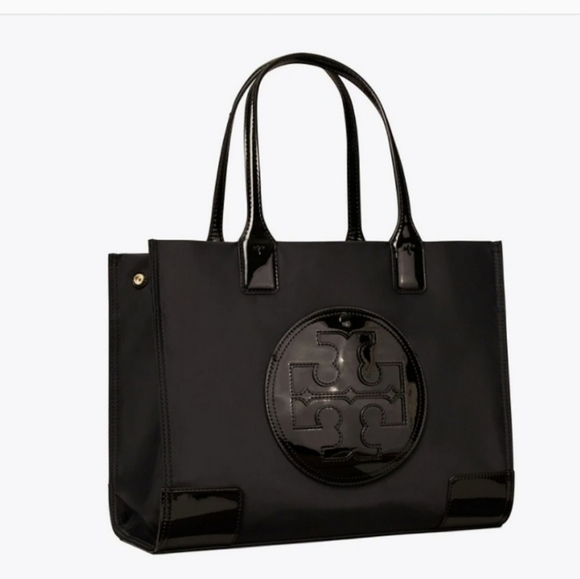 Tory Burch Handbags - Tory Burch Small Ella Patent Tote Bag Black Logo - fair condition
